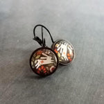 Bunny Earrings, leaping rabbit earring, Easter jewelry, round print under glass on black lever back hooks, snap close leverback, runaway