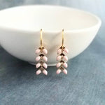 Triangular Shaped Earrings, pink gold upside down arrow dangles, chevron shapes, small herringbone earrings, long flexible fishbone earrings