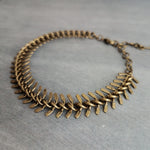 Antique Brass Fish Bone Bracelet, bronze spine bracelet, herringbone chain, bronze v bracelet, aged brass arrow, brass chevron bracelet