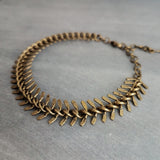Antique Brass Fish Bone Bracelet, bronze spine bracelet, herringbone chain, bronze v bracelet, aged brass arrow, brass chevron bracelet
