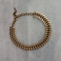 Antique Brass Fish Bone Bracelet, bronze spine bracelet, herringbone chain, bronze v bracelet, aged brass arrow, brass chevron bracelet