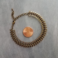 Antique Brass Fish Bone Bracelet, bronze spine bracelet, herringbone chain, bronze v bracelet, aged brass arrow, brass chevron bracelet