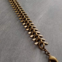 Antique Brass Fish Bone Bracelet, bronze spine bracelet, herringbone chain, bronze v bracelet, aged brass arrow, brass chevron bracelet