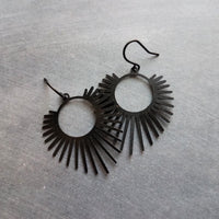 Black Spike Earrings, sunrise earrings, sunset earrings, black dangle earrings, long spiky earring, all black earring, matte black hooks