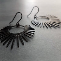 Black Spike Earrings, sunrise earrings, sunset earrings, black dangle earrings, long spiky earring, all black earring, matte black hooks