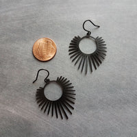 Black Spike Earrings, sunrise earrings, sunset earrings, black dangle earrings, long spiky earring, all black earring, matte black hooks