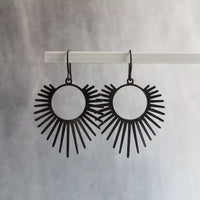 Black Spike Earrings, sunrise earrings, sunset earrings, black dangle earrings, long spiky earring, all black earring, matte black hooks