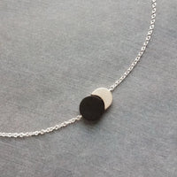 Sun Moon Necklace, silver solar eclipse necklace, delicate chain, celestial jewelry, moon shadow necklace, black silver crescent new moon