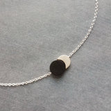 Sun Moon Necklace, silver solar eclipse necklace, delicate chain, celestial jewelry, moon shadow necklace, black silver crescent new moon