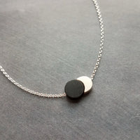 Sun Moon Necklace, silver solar eclipse necklace, delicate chain, celestial jewelry, moon shadow necklace, black silver crescent new moon