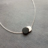 Sun Moon Necklace, silver solar eclipse necklace, delicate chain, celestial jewelry, moon shadow necklace, black silver crescent new moon