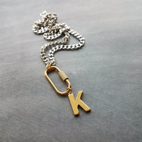 Gold Silver Chunky Chain, front oval screw clasp, letter charm, thick stainless steel necklace, Miami curb chain, gold initial pendant