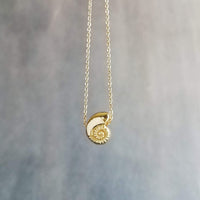 Gold Seashell Necklace, little spiral shell, nautilus necklace, snail shell pendant, small gold shell charm, ocean necklace, beach jewelry