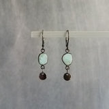 Gunmetal Earrings, larimar earrings, pale blue gemstone, mottled blue stone earring light blue sky blue baby blue, lever back dangle disk