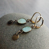Gunmetal Earrings, larimar earrings, pale blue gemstone, mottled blue stone earring light blue sky blue baby blue, lever back dangle disk