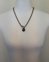 Antique Bronze Chunky Chain Necklace, replica coin charm pendant, brass link necklace, thick lightweight chain, big round front clasp clip