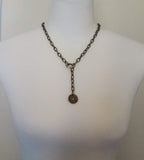 Antique Bronze Chunky Chain Necklace, replica coin charm pendant, brass link necklace, thick lightweight chain, big round front clasp clip