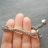 Silver Curb Paperclip Chain Bracelet, chunky stainless steel chain, double chain bracelet, stainless jewelry, thick bracelet, heart tag