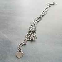 Silver Curb Paperclip Chain Bracelet, chunky stainless steel chain, double chain bracelet, stainless jewelry, thick bracelet, heart tag
