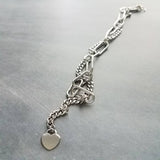 Silver Curb Paperclip Chain Bracelet, chunky stainless steel chain, double chain bracelet, stainless jewelry, thick bracelet, heart tag
