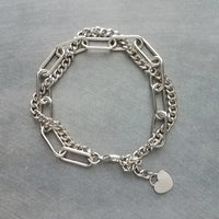 Silver Curb Paperclip Chain Bracelet, chunky stainless steel chain, double chain bracelet, stainless jewelry, thick bracelet, heart tag