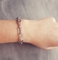 Silver Curb Paperclip Chain Bracelet, chunky stainless steel chain, double chain bracelet, stainless jewelry, thick bracelet, heart tag