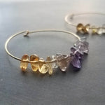 Thin Gold Hoops, gemstone earring, citrine amethyst hoops, February birthstone gift, purple stone earrings, amethyst earrings, small stones