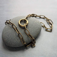 Antique Brass Thick Chain, replica coin horse pendant charm, antique bronze chunky link necklace, big round front clasp, birthday girl gift