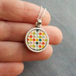 Polka Dot Pendant Necklace, multicolor pendant, colorful pewter circles pendant, thin silver chain, thick round pendant, fun cheerful gift