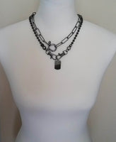 Big Paperclip Chain Necklace, gunmetal chain, thick front clasp necklace, chunky chain, screw shackle horseshoe clasp large oval black chain