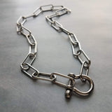 Big Paperclip Chain Necklace, gunmetal chain, thick front clasp necklace, chunky chain, screw shackle horseshoe clasp large oval black chain