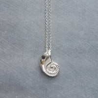 Silver Shell Necklace, spiral seashell pendant, seashell necklace, silver seashell, beach necklace, shell pendant, sea jewelry, simple chain