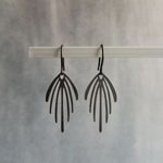 Matte Black Earrings, palm leaf earrings, long drip earrings, black dangle earrings, rubberized earring, all black earring, matt black hooks