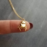 Little Silver Bug Necklace, small beetle pendant thin delicate 18in chain, rose June bug, sterling silver chain opt, 3D insect charm jewelry