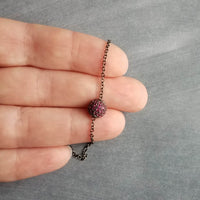 Gunmetal Turquoise Ball Necklace, blue CZ pendant, turquoise crystal pave bead, thin chain, 8mm ball, slider pendant, silver black chain