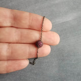 Gunmetal Turquoise Ball Necklace, blue CZ pendant, turquoise crystal pave bead, thin chain, 8mm ball, slider pendant, silver black chain