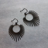 Black Spike Earrings, sunrise earrings, sunset earrings, black dangle earrings, long spiky earring, all black earring, matte black hooks