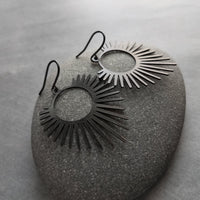 Black Spike Earrings, sunrise earrings, sunset earrings, black dangle earrings, long spiky earring, all black earring, matte black hooks