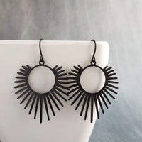 Black Spike Earrings, sunrise earrings, sunset earrings, black dangle earrings, long spiky earring, all black earring, matte black hooks