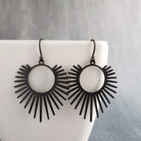 Black Spike Earrings, sunrise earrings, sunset earrings, black dangle earrings, long spiky earring, all black earring, matte black hooks