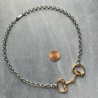 Silver Chain Gold Snaffle Bit Necklace, chunky silver stainless steel chain, equestrian horse necklace D ring thick O link chain mixed metal