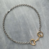 Silver Chain Gold Snaffle Bit Necklace, chunky silver stainless steel chain, equestrian horse necklace D ring thick O link chain mixed metal