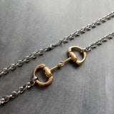 Silver Chain Gold Snaffle Bit Necklace, chunky silver stainless steel chain, equestrian horse necklace D ring thick O link chain mixed metal