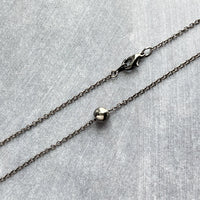 Gunmetal Ball Necklace, simple bead necklace, smooth round bead, gunmetal slider, thin gunmetal chain, delicate silver black chain, layering