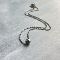 Gunmetal Ball Necklace, simple bead necklace, smooth round bead, gunmetal slider, thin gunmetal chain, delicate silver black chain, layering