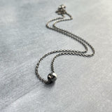 Gunmetal Ball Necklace, simple bead necklace, smooth round bead, gunmetal slider, thin gunmetal chain, delicate silver black chain, layering