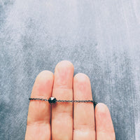 Gunmetal Ball Necklace, simple bead necklace, smooth round bead, gunmetal slider, thin gunmetal chain, delicate silver black chain, layering