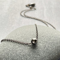 Gunmetal Ball Necklace, simple bead necklace, smooth round bead, gunmetal slider, thin gunmetal chain, delicate silver black chain, layering