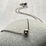 Gunmetal Ball Necklace, simple bead necklace, smooth round bead, gunmetal slider, thin gunmetal chain, delicate silver black chain, layering