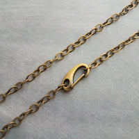 Thick Bronze Chain Necklace, big front clasp chain, punk antique brass necklace, chunky lobster claw carabiner clip, trendy flat O link